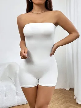 בנגניוויגו חליפת צינור ללא כתפיים לבנה לאביב סתיו גבוהה מתיחה מחוץ לכתף צמודה קצרה חצאיות קטסוט קז'ואליות