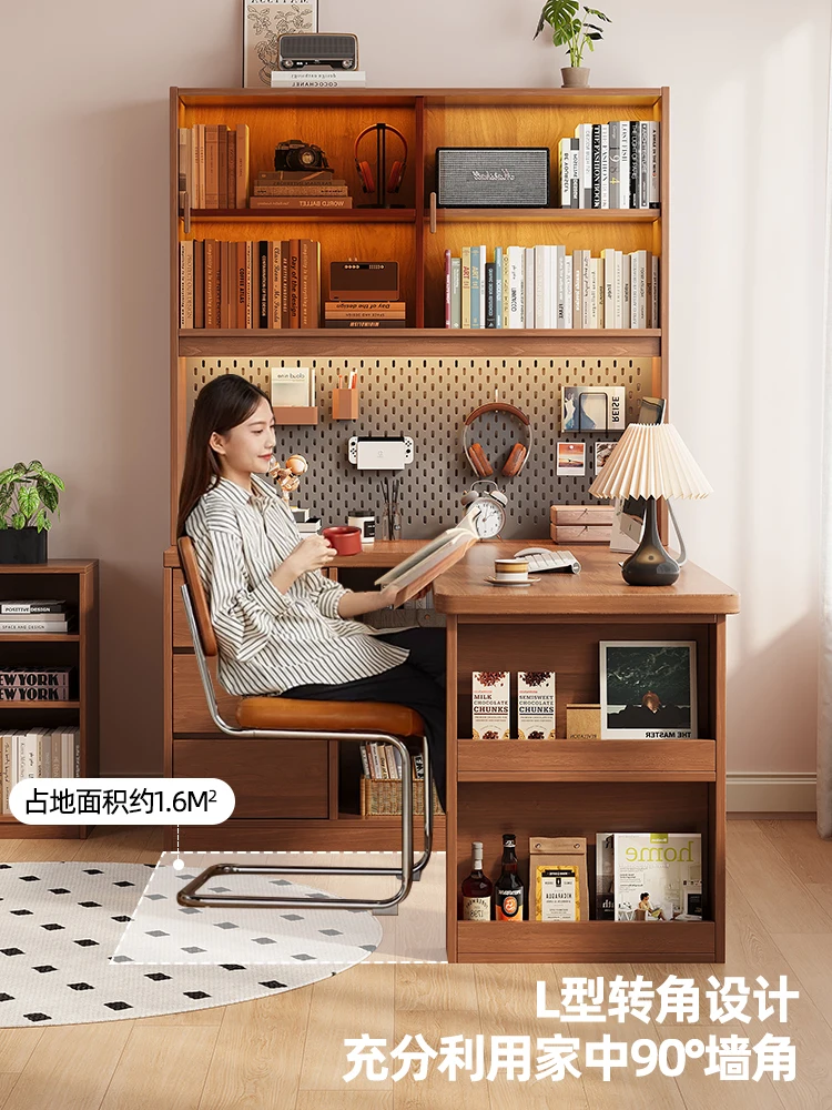 Combinazione libreria integrata con libreria da scrivania in legno massello personalizzabile