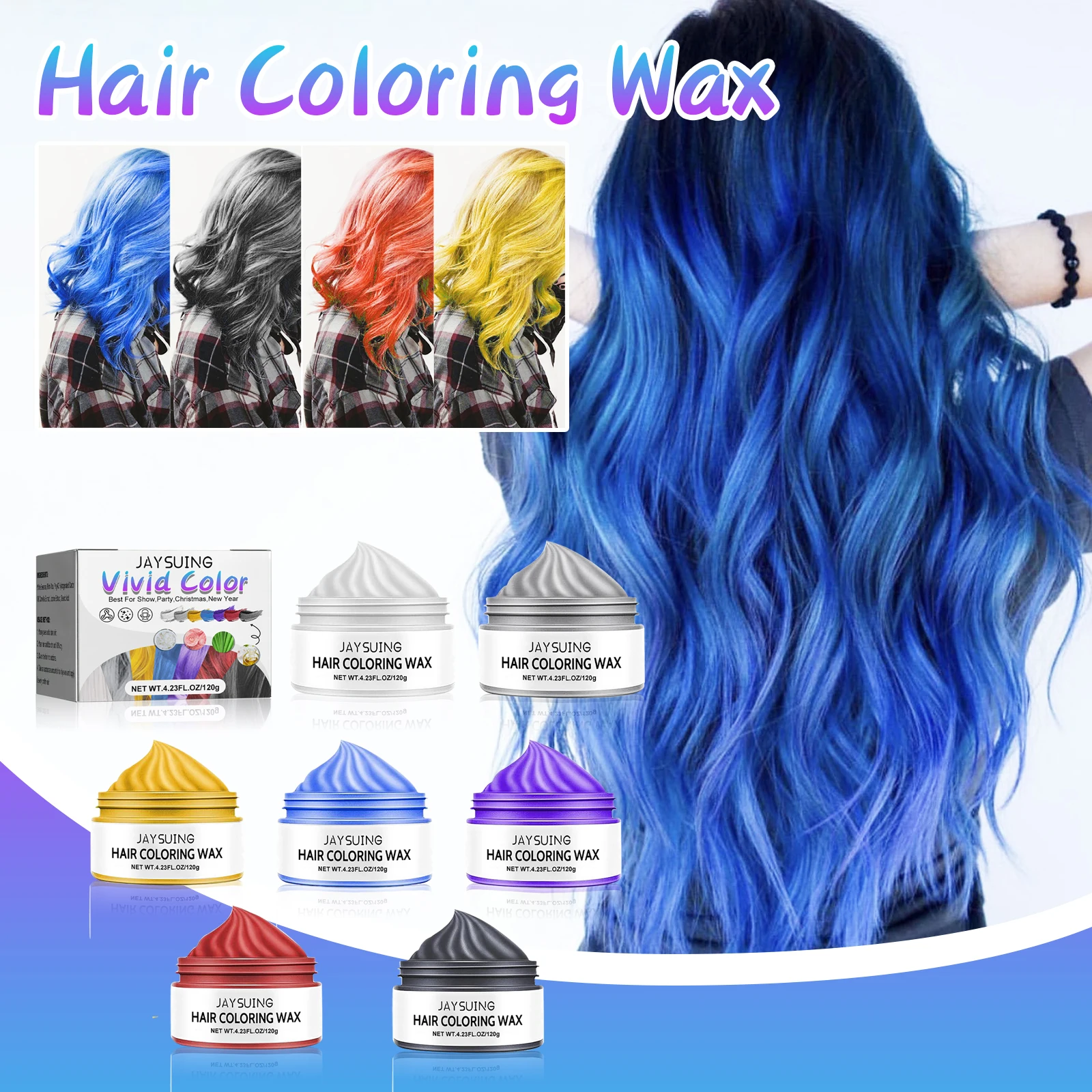 

7 Colors Hair Color Wax Temporary Fashion Cosplay DIY Hair Styling Instant Gray Root Coverage Mild Non-damaging Hair Dye Cream