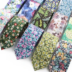 Gracefully Pretty Flower Ties Cotton Pink Casual Narrow Collar Slim Neckties Wedding Business Daily Dress Suit Accessories Gifts