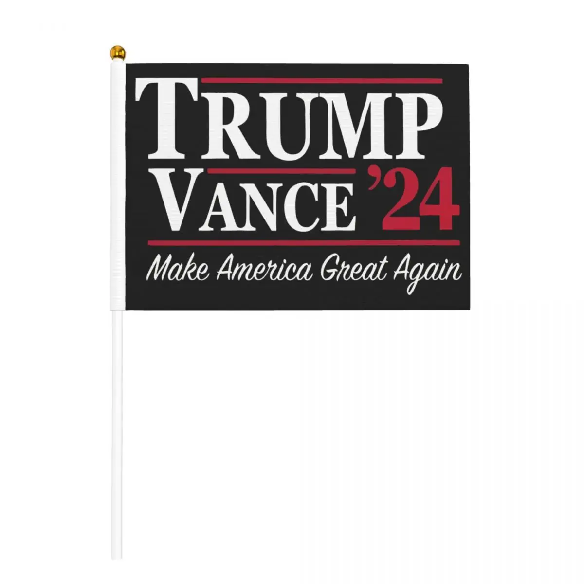 10 Pack Trump Vance 2024 Election Handheld Flags 5.5x8.3 Inch Golden Spear Top MMGA Stick Flags