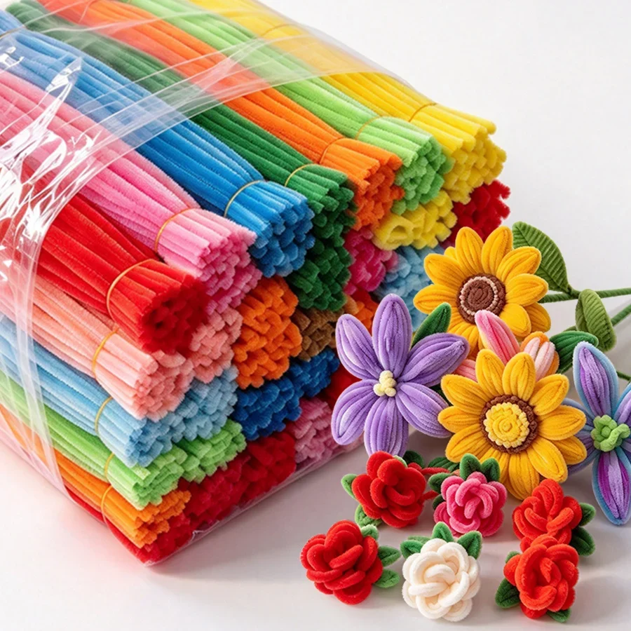 60/176/316pcs Random Pipe Cleaners Chenille Stems Soft Fuzzy Twist Sticks Bendable Craft Stems for DIY Flower Making Art XJM