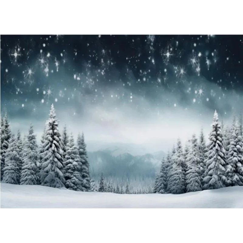 Christmas Day Landscape Pine Forest Photography Backdrops Mountain Snow Nature Background Winter Sky New Year Photo Props TW-05