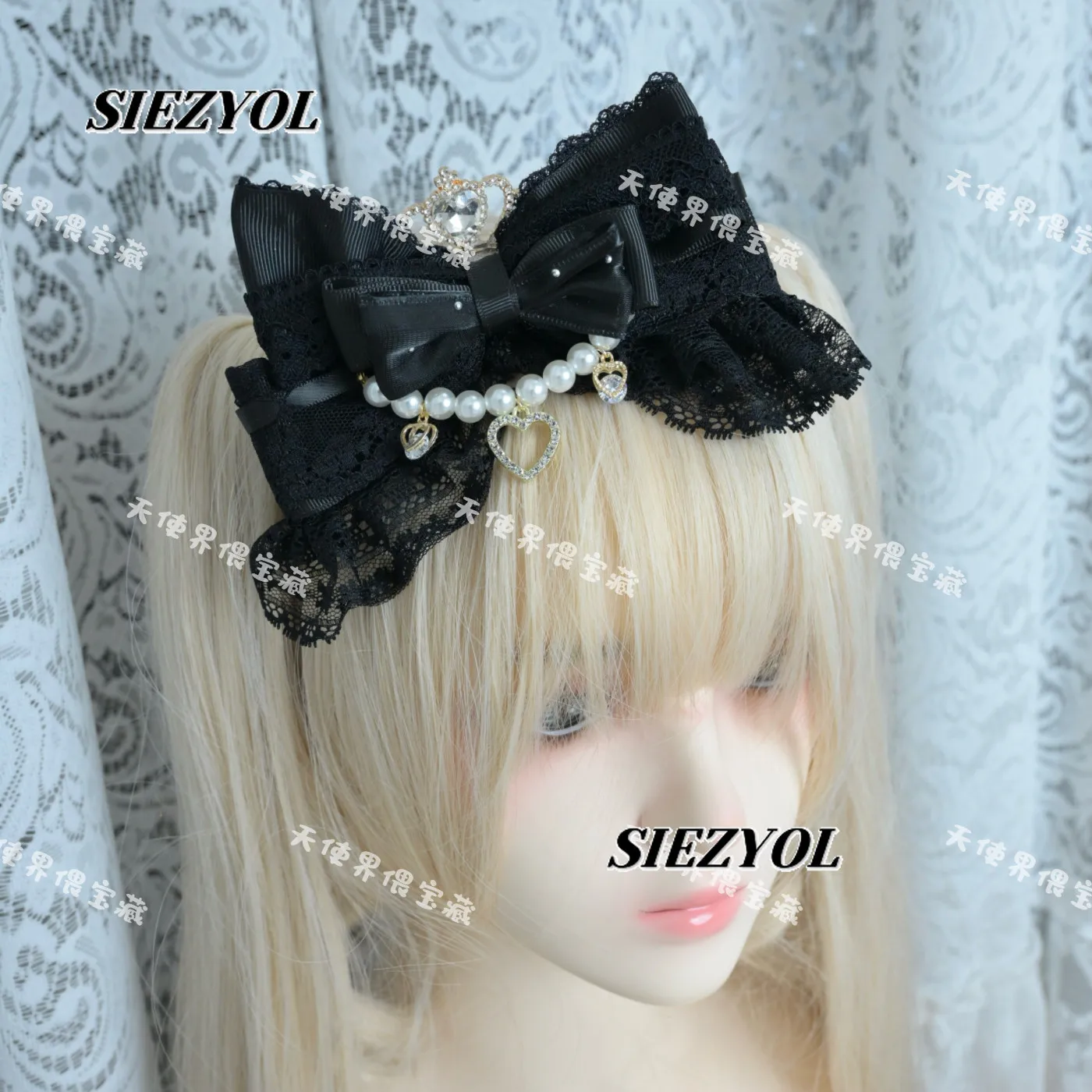 Original Mine-tied Sweet Girls Headband Heavy Industry Lace Mass-produced Hair Accessories Rhinestone Beaded Bow Headwear