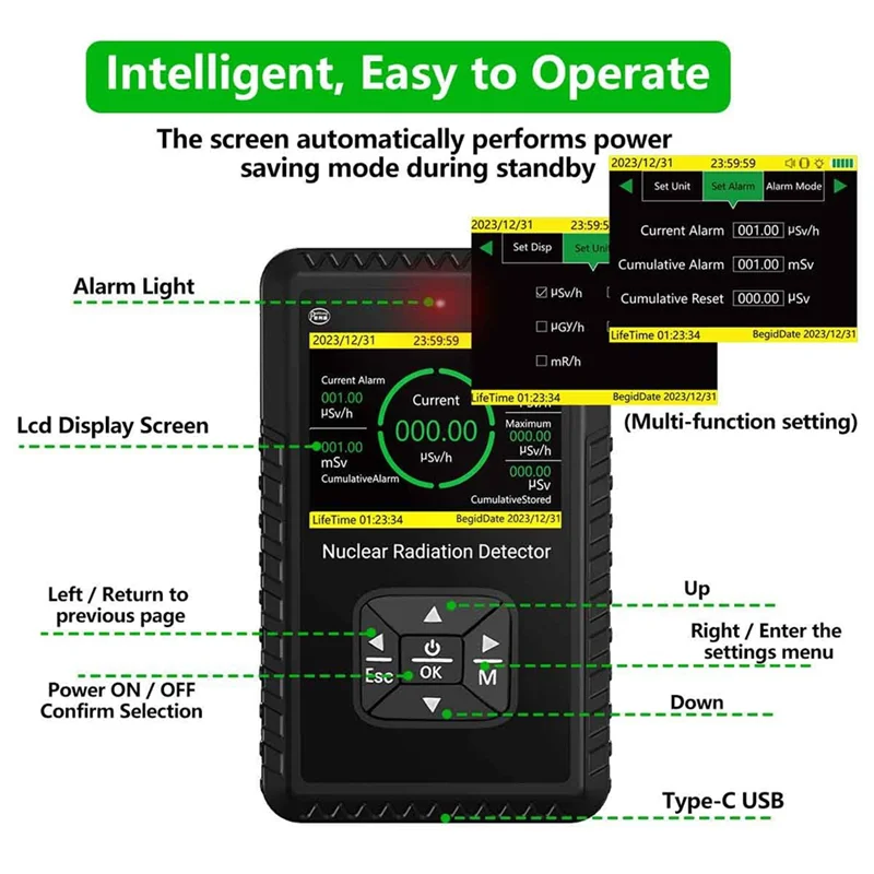 A92Z Geiger Counter Detektor Radiasi Nuklir - Meteran Monitor Radiasi X-ray Beta Gamma Genggam Portabel Dengan Layar LCD