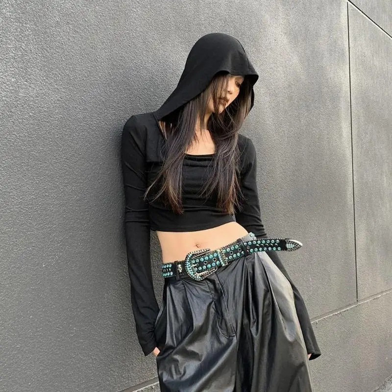 

N5KB Black Color Belt Gothic Skull Rivet Waist Belt for Music Festivals