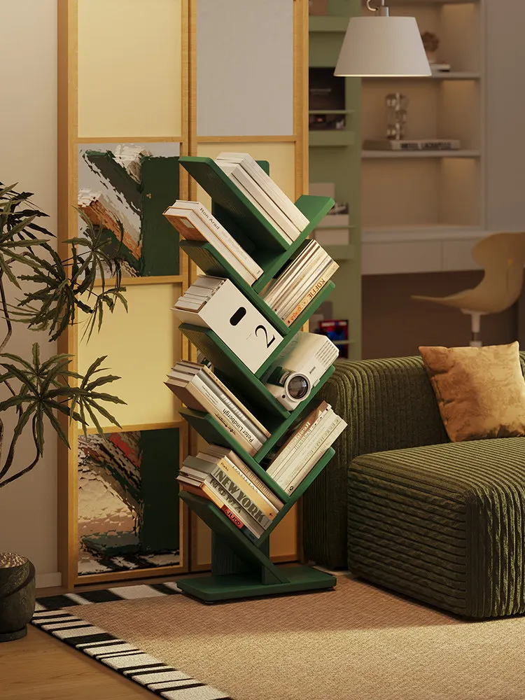All solid wood bookshelf household floor shelf corner storage tree-shaped creative simple small bookcase