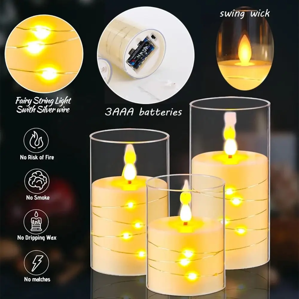 

Creative Electronic Candle Light Battery Operated Cordless Swing Flameless Candles Decorative with Light String