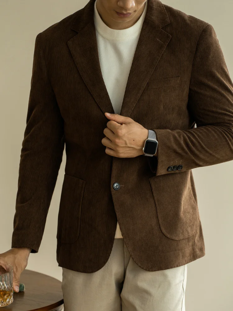 

Vintage Corduroy Men's Suit Jackets Elegant Man Blazer Retro Business Casual Luxury Coat Winter Warm Tweed Adult Men Costume New