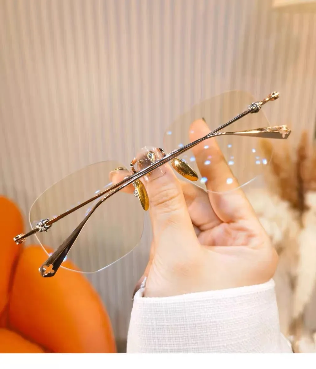 0~ +4,0 Rahmenlose Anti-Blaulicht-Lesebrille Neutrale ultraleichte Presbyopie Großer Rahmen zeigt Jugendliche Metallrahmen – Detail 1
