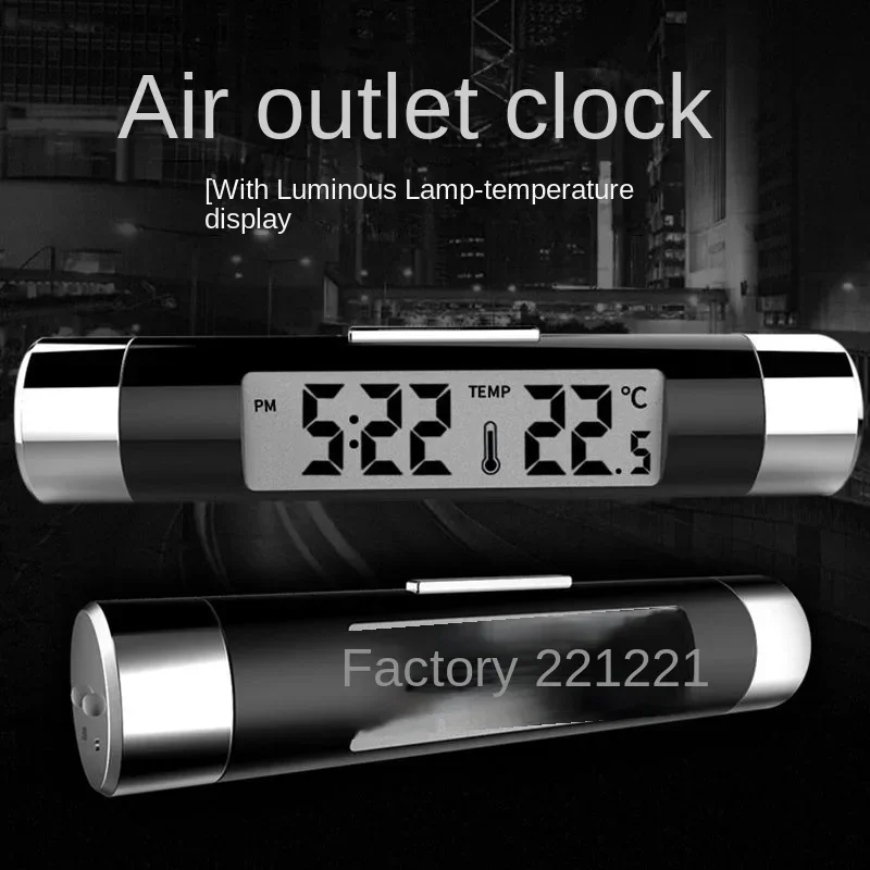 Car Air Outlet Thermometer Electronic Clock Time Led Digital Display Thermometer with Back Luminous Car Supplies Clock for Car