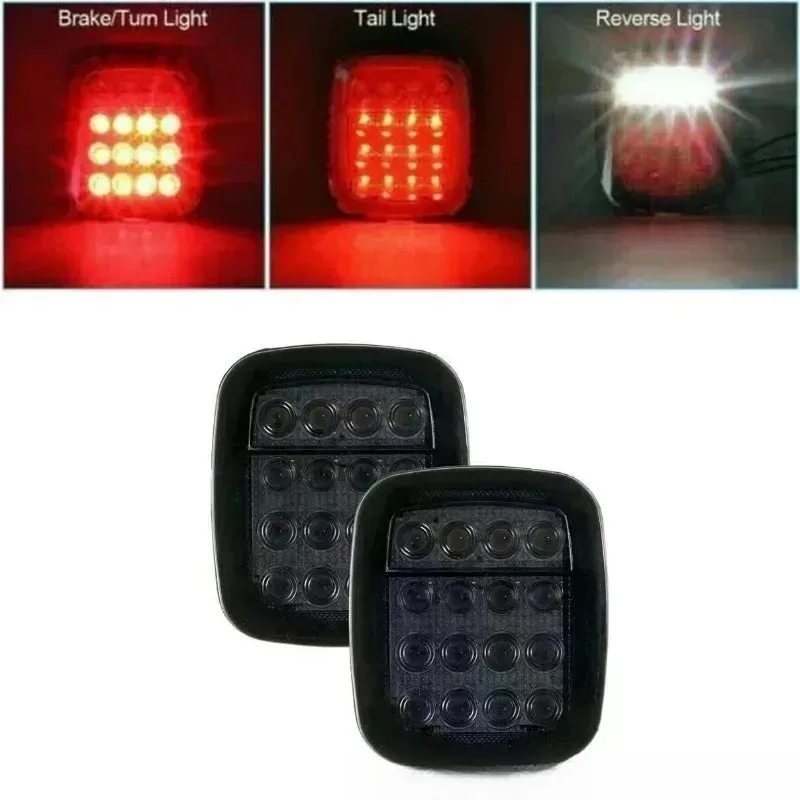 

16 LED Tail Lights Smoked Shell Tail Light Rear Brake Reverse Light for Jeep Wrangler YJ TJ CJ