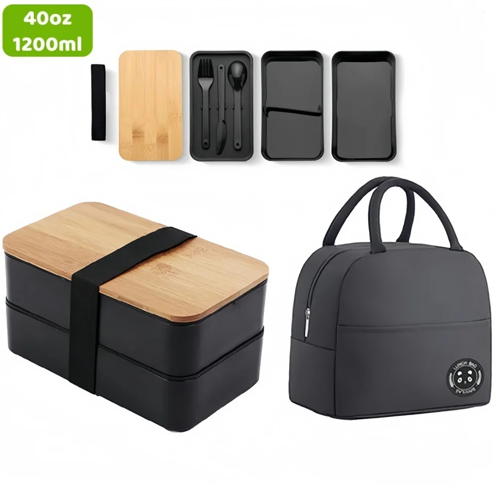 Lonchera Bento Apilable con Utensilios, 1200ML, Compartimentos Todo en Uno para Preparación de Comidas, Contenedores para Almuerzo Resistentes a Fugas, JT440