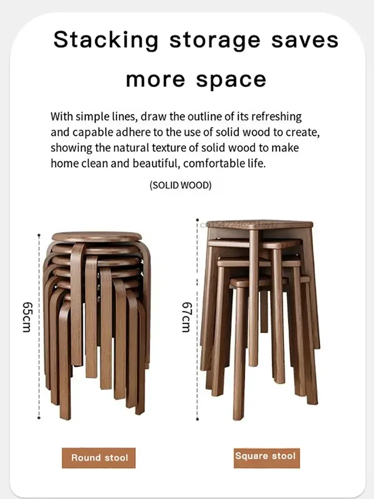 Petit tabouret de cuisine en bois massif, chaise de salle à manger basse empilable, sac souple domestique, pas cher, nouveauté