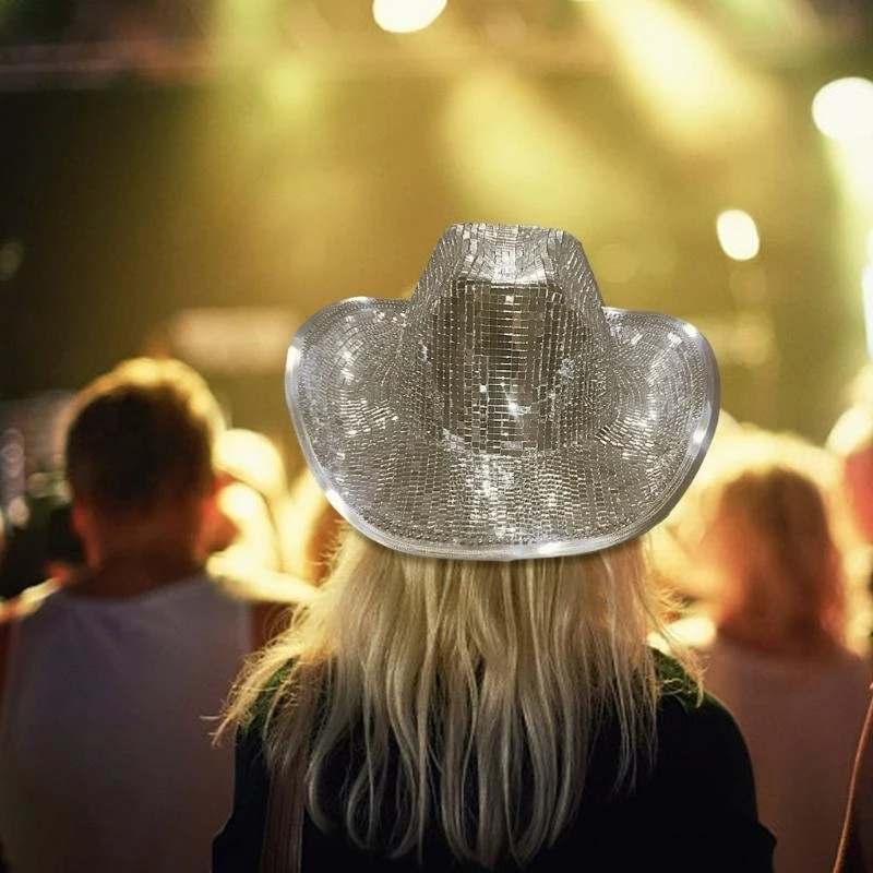 50LE Glitter Mirror Disco Cowboy Hat Disco Balls Hat Mirror Hat DJs Hat