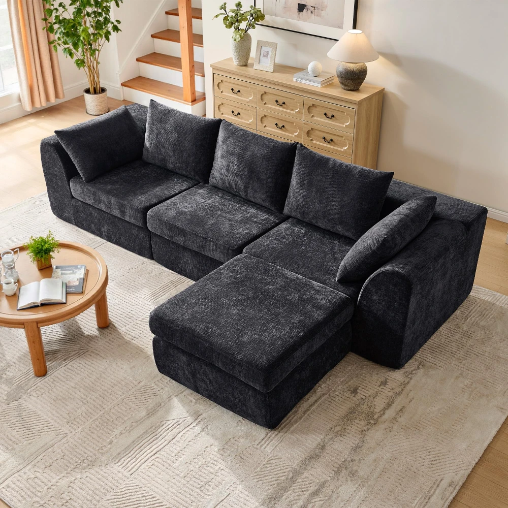 #￥Modular Sectional Boneless Sofa Cloud Couch L-Shaped Convertible Sleeper Sofa Bed with Ottoman Oversized Deep Seat for Home