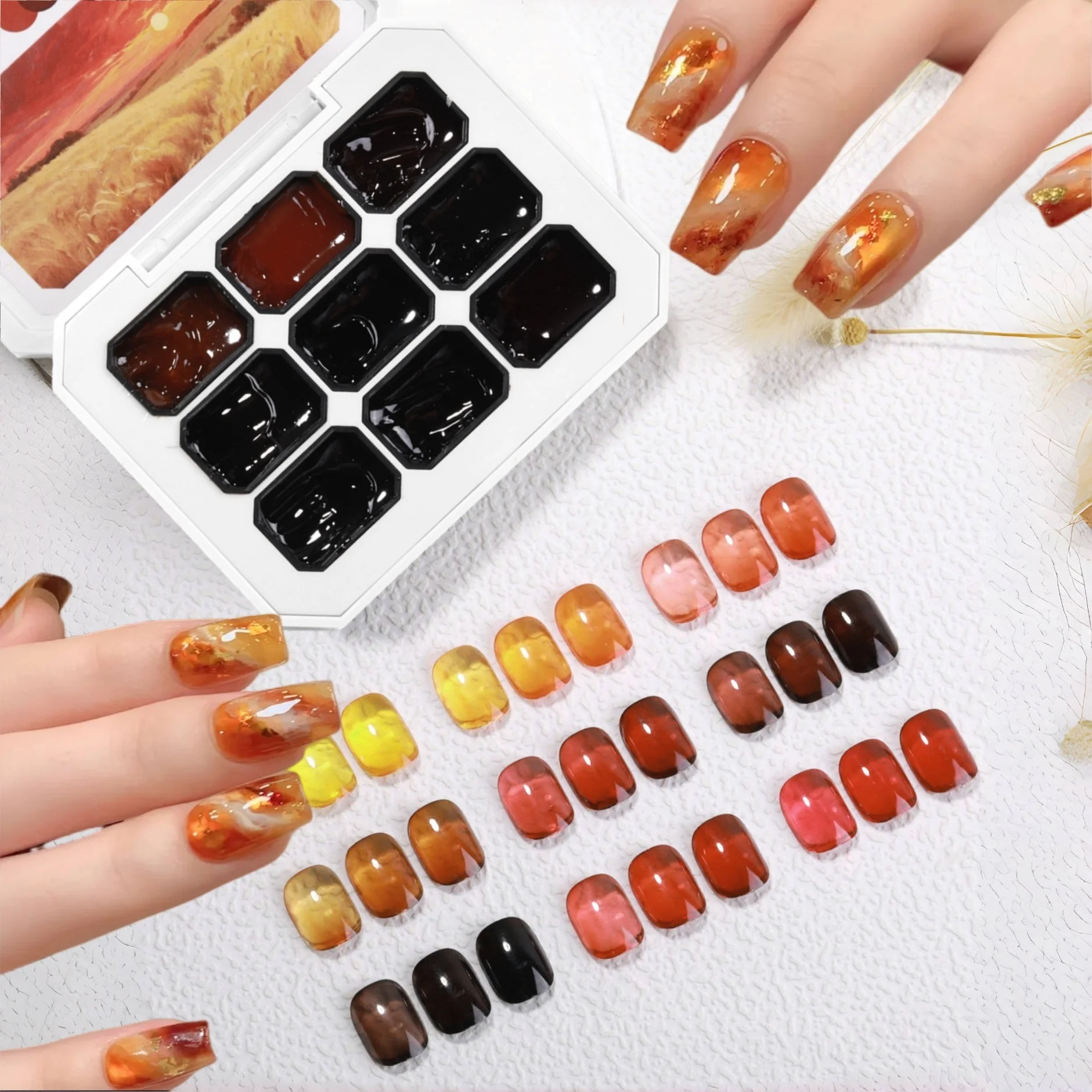 

9-цветный гель-лак для ногтей с желейным янтарем, блестящий, прозрачный и матовый цвет, для создания осенних и зимних ногтей, качество салона