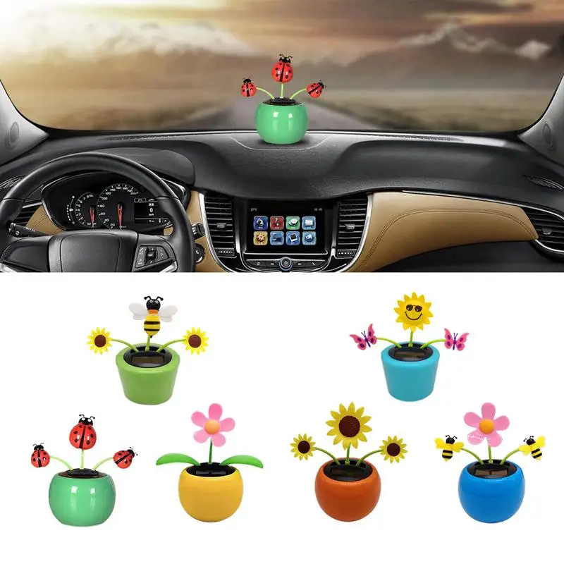 Car Ornament Solar Powered Dancing Flower Sunflower Reusable Solar Powered Car Toys Shaking Head Car Dashboard Ornaments Decor