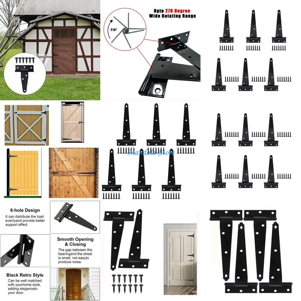 

U2JC Железные Т-образные петли для деревянной двери с винтами, нержавеющими, 270 градусов