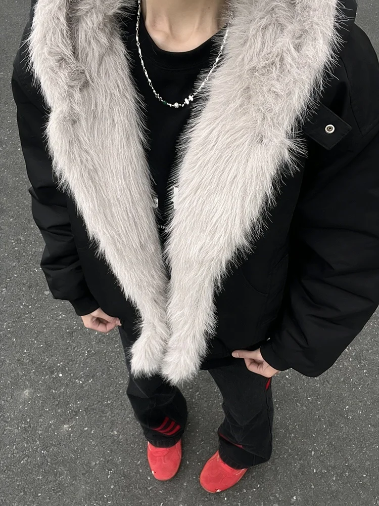 

Мужская зимняя куртка-бомбер из искусственной кожи с меховым воротником, утепленная, свободного кроя, длинный рукав