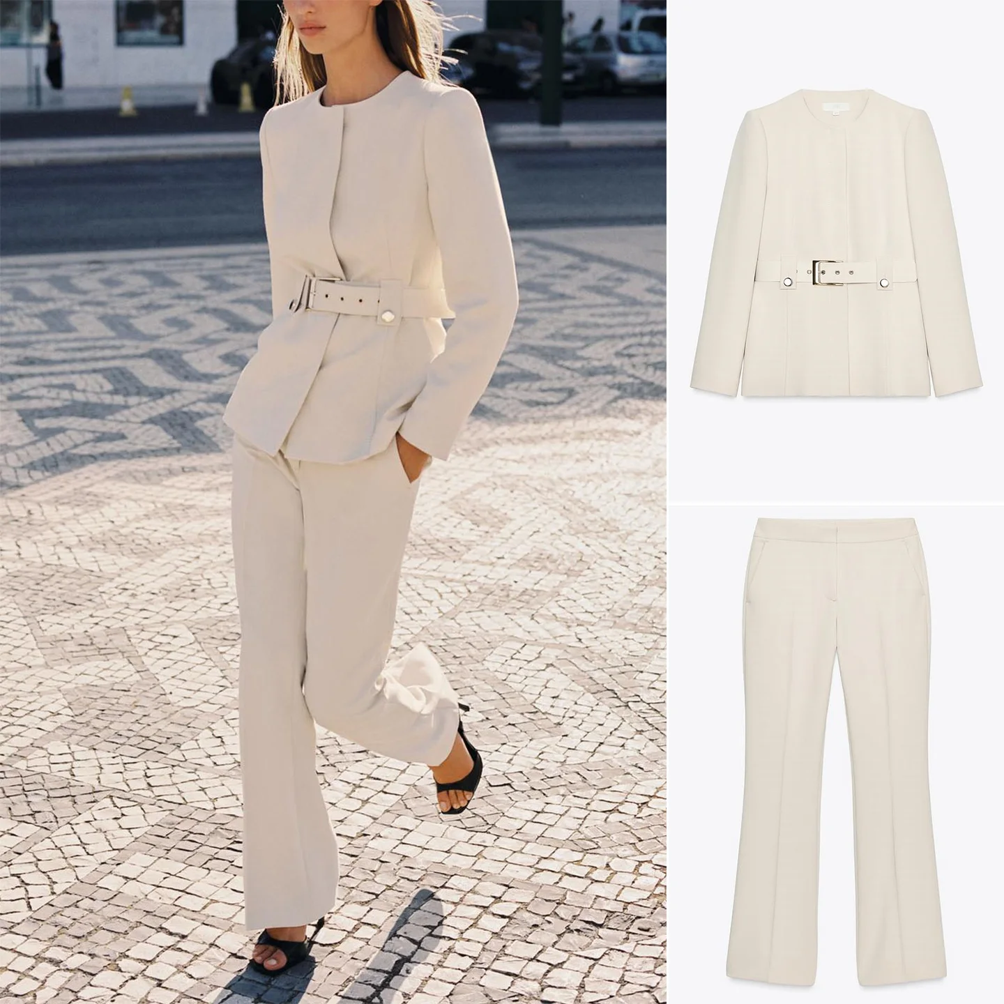

Облегающий костюм-джак с поясом, круглые брюки с подкладкой на плечах, простые расклешенные брюки с высокой талией, повседневная офисная одежда