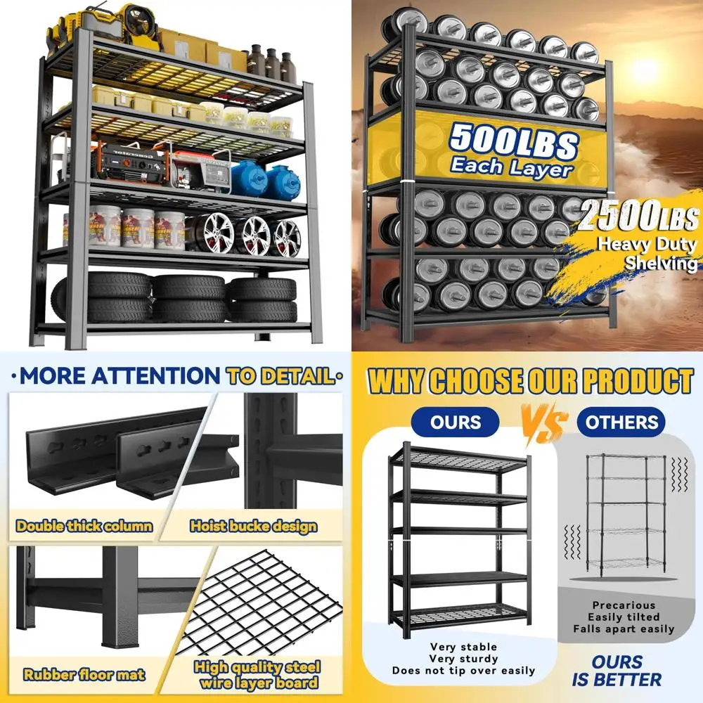 Heavy-Duty Adjustable 5-Tier Wire Shelving Unit - 72 High x 35.4 Wide x 15.7 Deep, Supports 2500 lbs, Storage Solutions for Gara