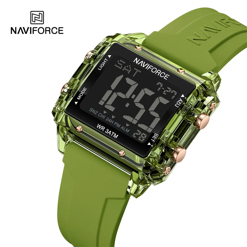 Часы наручные NAVIFORCE женские с силиконовым ремешком, модные спортивные электронные светящиеся, водонепроницаемые