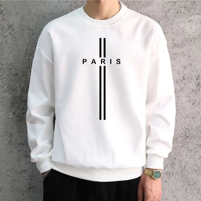 Men Oversized Dark Grey Graphic Sweatshirts Hoodied PARIS Printed Long Sleeve T-shirt Cotton Hiphop Tees Sports Top Men Clothing