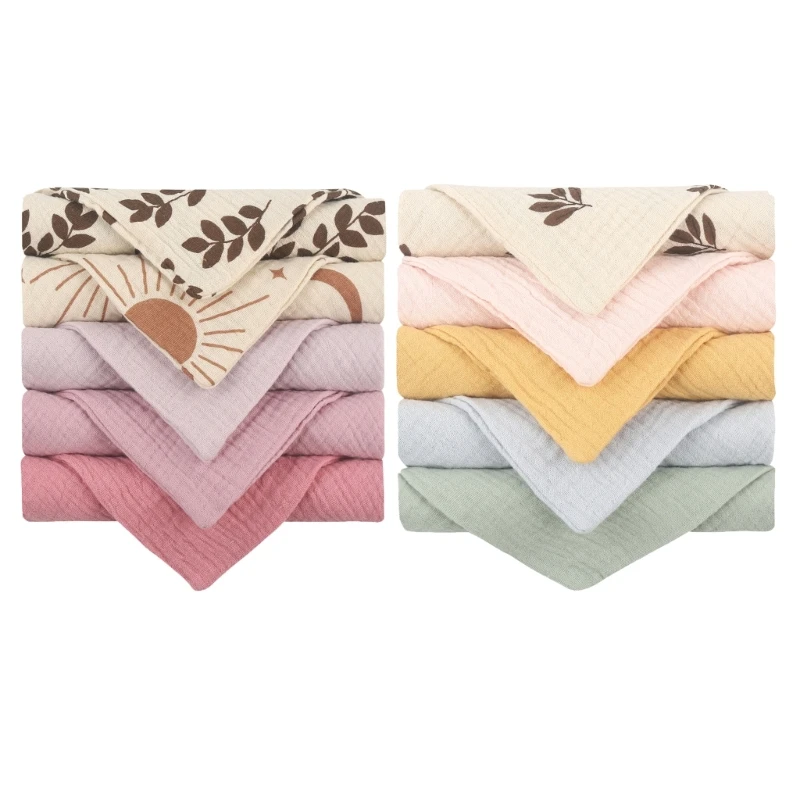 

67JC Baby Towel Set Teething Bibs for Toddler Burp Cloth Gauze-Cotton Handkerchief Back Absorb Towel Newborn Bath Towel 10PCS