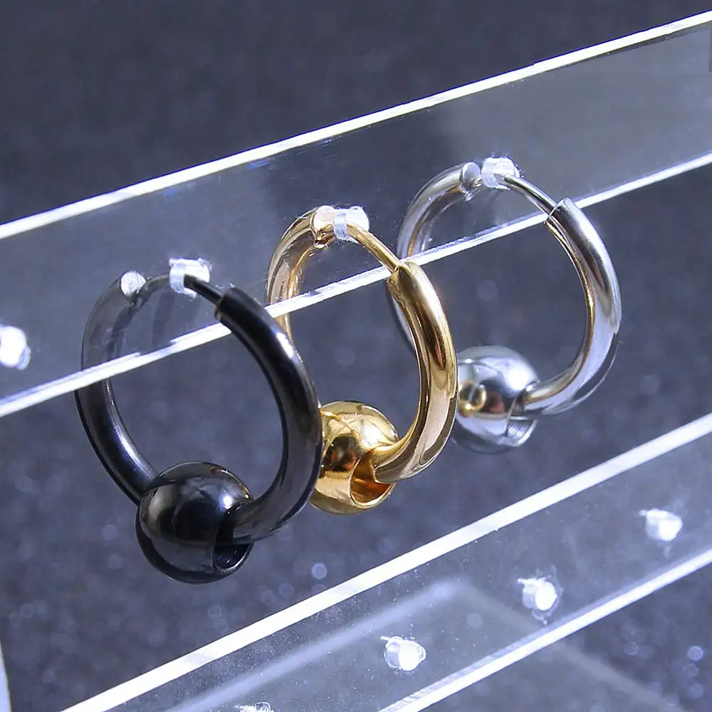 2pcs Surgical Stainless Steel Circle Beads Huggie Hinged Hoop Earrings Ear Cartilage Earring for Men Women Size 8-20mm