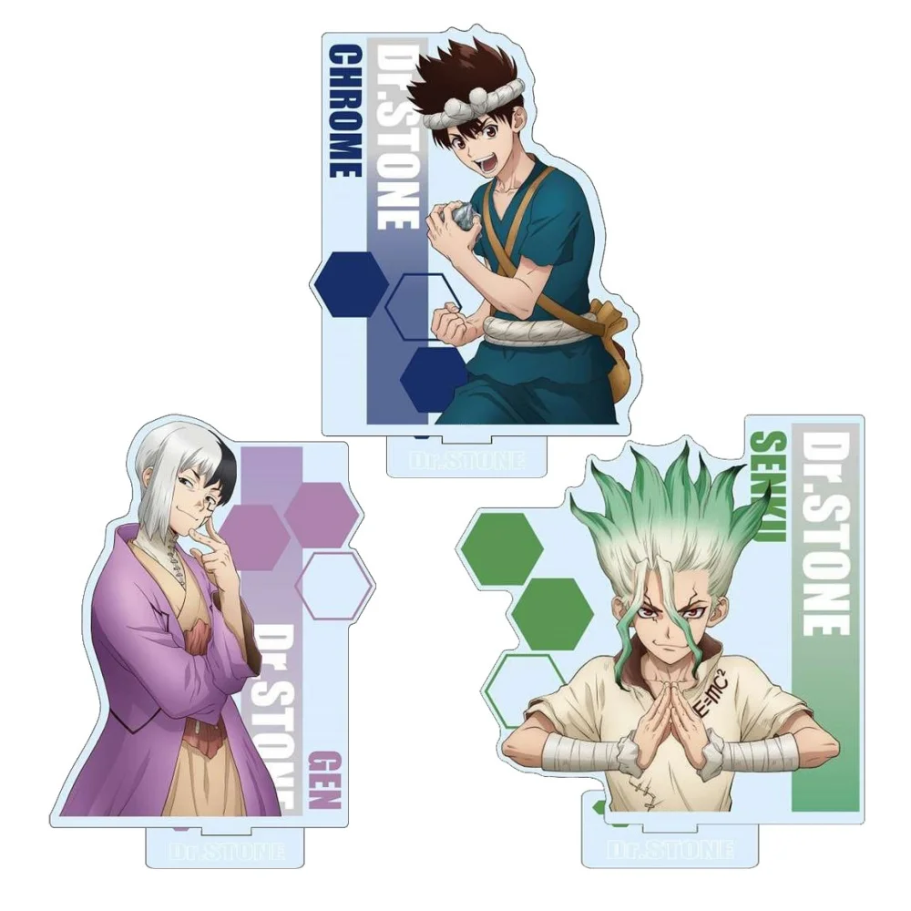 Anime Peripheral Store Dr.Stone Senku Ishigami Gen Asagiri Chrome Acrylic Stand Desktop Decor Fans Gifts About 15cm