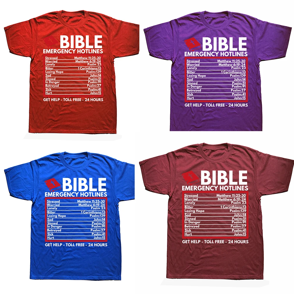 Bible Emergency Numbers Funny Christian Jesus God T Shirts Summer Style Graphic Streetwear Short Sleeve Birthday Gifts T-shirt