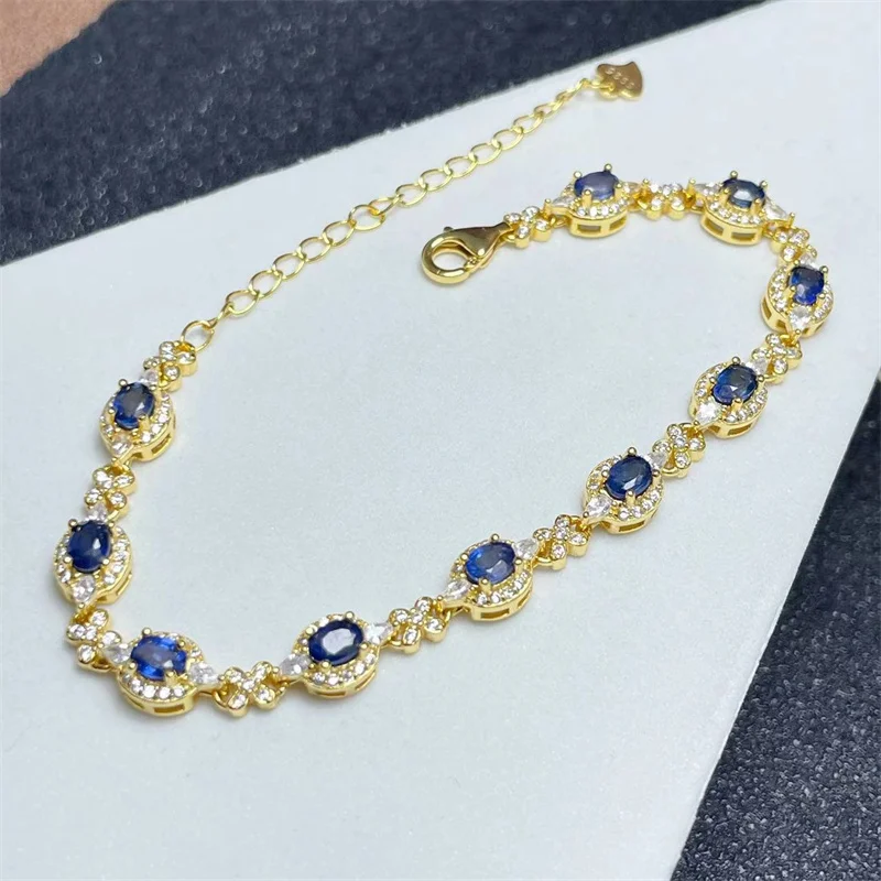 Genuine Authentic Real Women Bracelet Natural Sapphire with Certificate 15+3cm