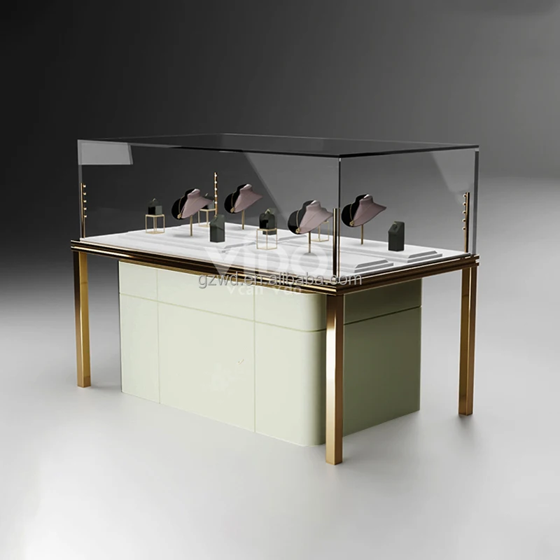 Custom. High-End Moderne Luxe Gouden Sieraden Display Showcase