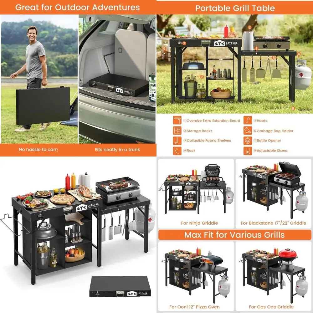 

Портативный складной стол-гриль с местом для хранения - идеально подходит для кемпинга, пикников, сада, террасы, обедов, барбекю и вечеринок.