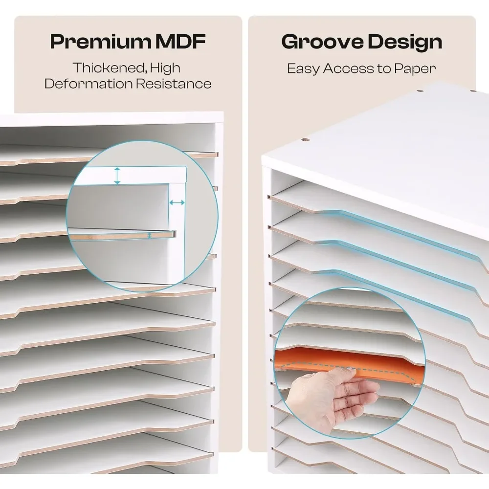 Adjustable 12-Slot Paper Organizer for 8.5x11 Sheets, Sturdy Wooden Shelf for Office Desk, Scrapbooking & Craft Storage - view 6