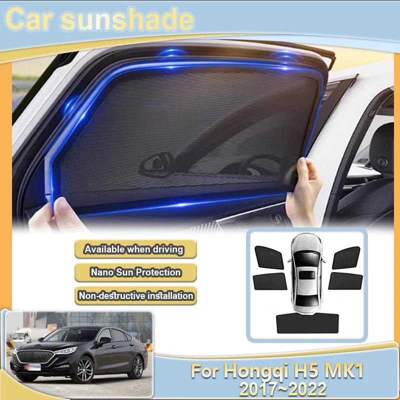 

Для Hongqi H5 MK1 2017~2022: Полный комплект солнцезащитных шторок для автомобиля, магнитные, с защитой от УФ-лучей, для лобового стекла, аксессуары для авто