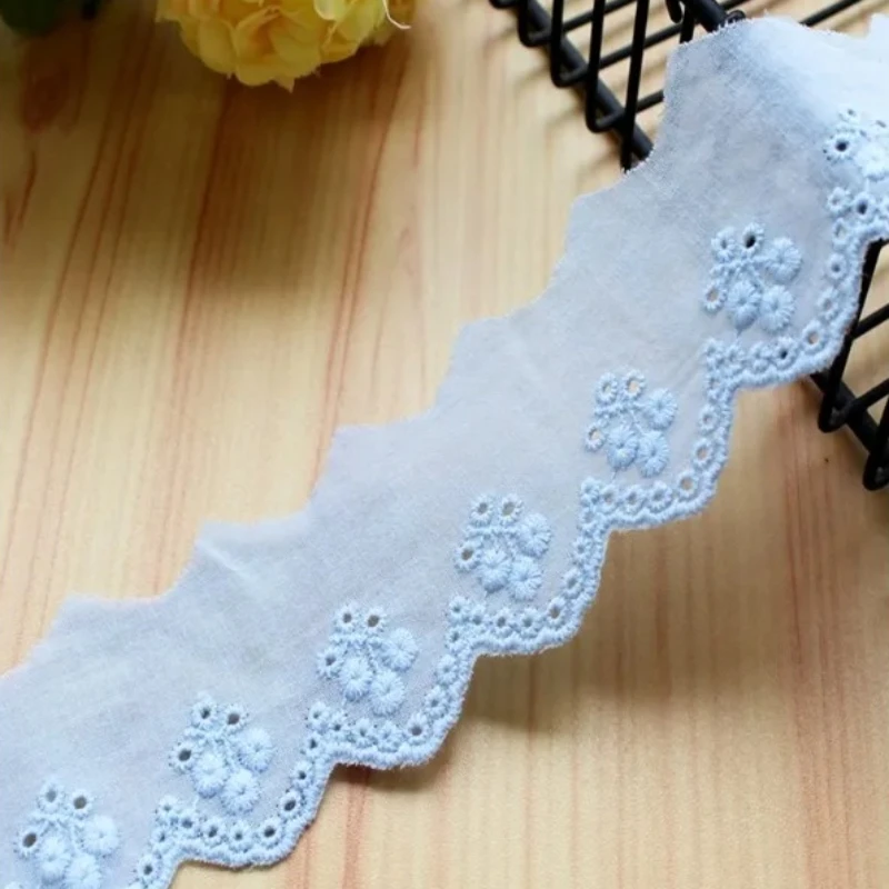 Cotton Floral Embroidery Flower Hollow Cotton Cloth Lace Trim, 5Yard, 4.5 cm Wide, Fabric Clothes Cuffs, Skirt Hem Accessories