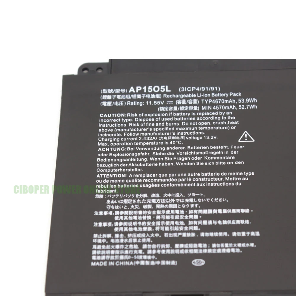 Laptop Battery AP15O5L AP1505L 53.9W For Aspire S13 S5-371-76GS S5-371-52JR S5-371-53NX S5-371T-58CC S5-371-572Z AP1503K AP15O3K