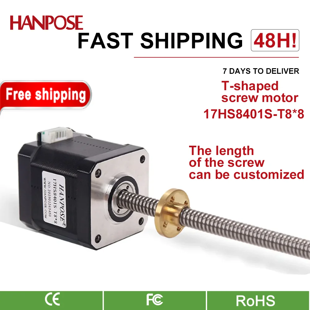 

hanpose Screw stepper motor L100-500mm 17HS8401S-T8 lead screw 2/4/8mm cnc engraving machine for 3D printer nema17 stepper motor
