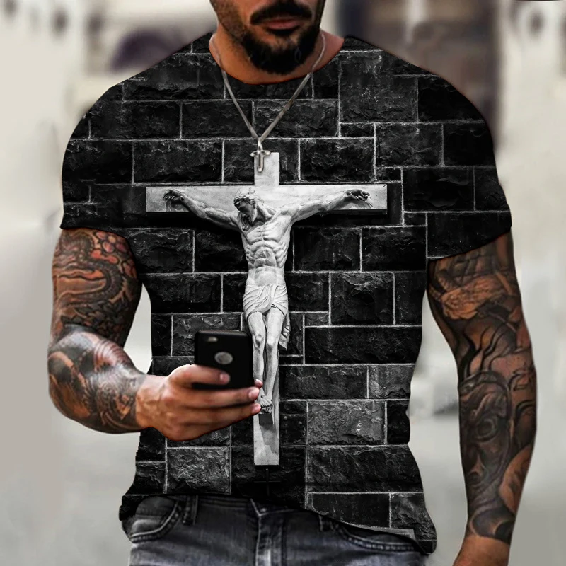 3D Men\'s Personality Jesus Pattern T-shirt Harajuku Casual Quick-Drying Sweatshirt In Summer