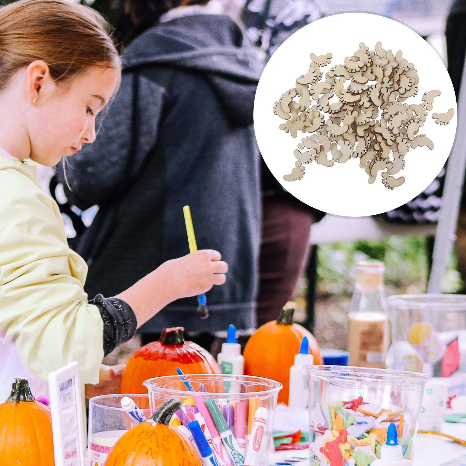 

100pcs Cartoon Foot Shape Wooden Cutouts Craft Embellishments Diy Wooden Ornaments For Birthday Wedding Christmas Decorations