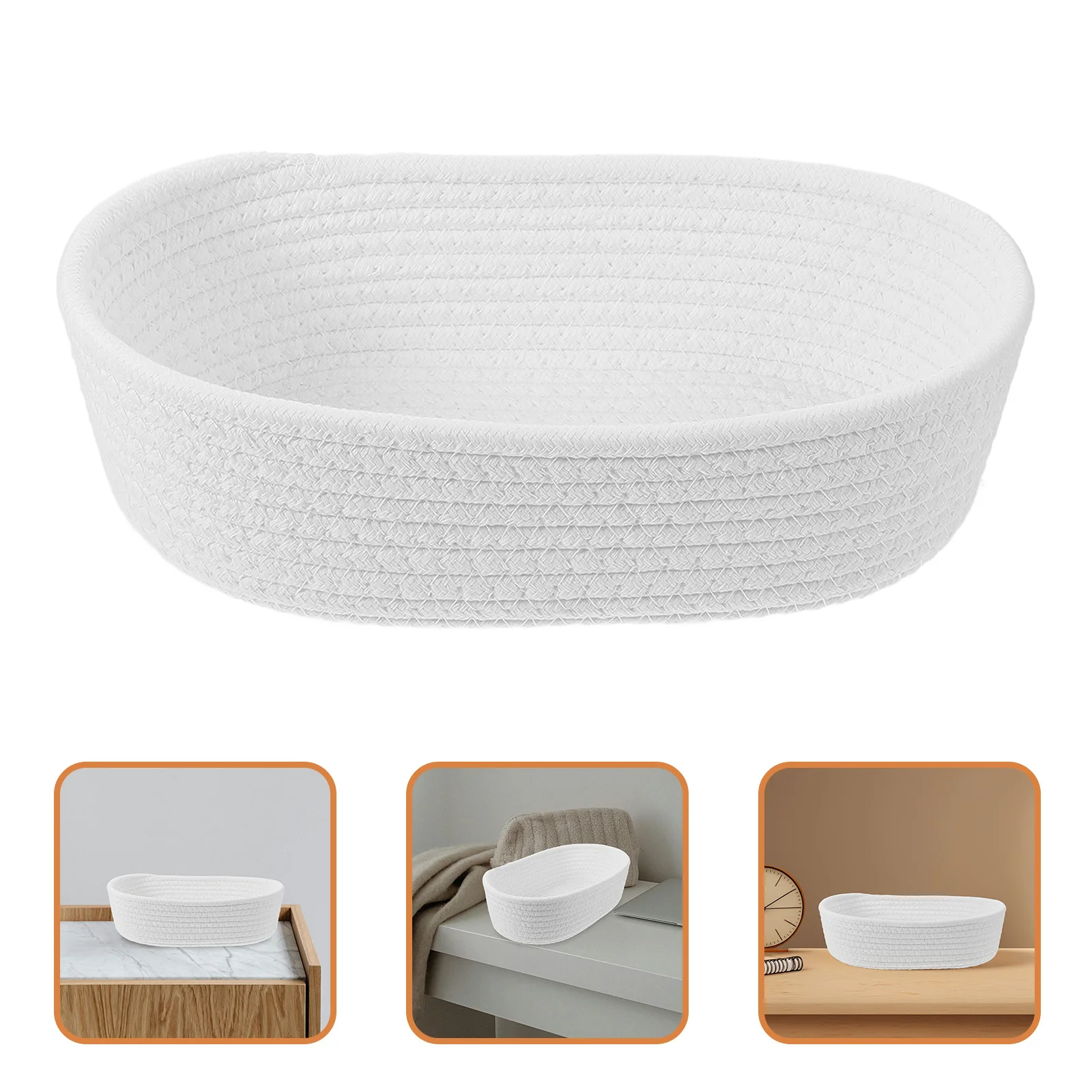 

Woven Storage Organizer Cotton Rope Basket Desktop Sundries Makeup Books Towel Storage Bin Large Capacity Multipurpose