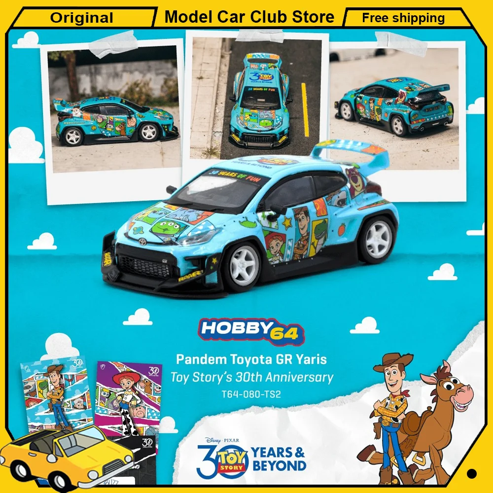 Tarmac Works TW 1:64 Pandem Toyota GR Yaris Toy Story's 30th Anniversary Trading Card Model Car Combo Set Collection Toy Story