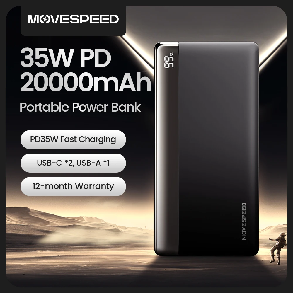 MOVESPEED K20 20000mAh 35W banco de energía tipo C USB carga rápida batería externa para Xiaomi 14 iPhone15 Pro Samsung S23 Powerbank