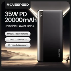 MOVESPEED 보조배터리 C 타입 USB 고속 충전 외장 배터리, 샤오미 14, 아이폰 15 프로, 삼성 S23 보조베터리, K20, 20000mAh, 35W