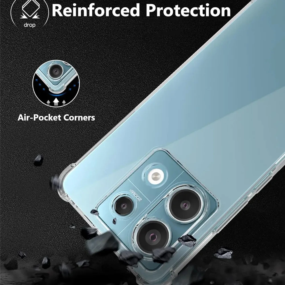 Klare, stoßfeste Hülle für Xiaomi Redmi Note 14 13 12 12s 11 11s 10 10s 9s 9 Pro Plus 5G Transparente TPU-Abdeckung Weiche Tasche – Detail 2