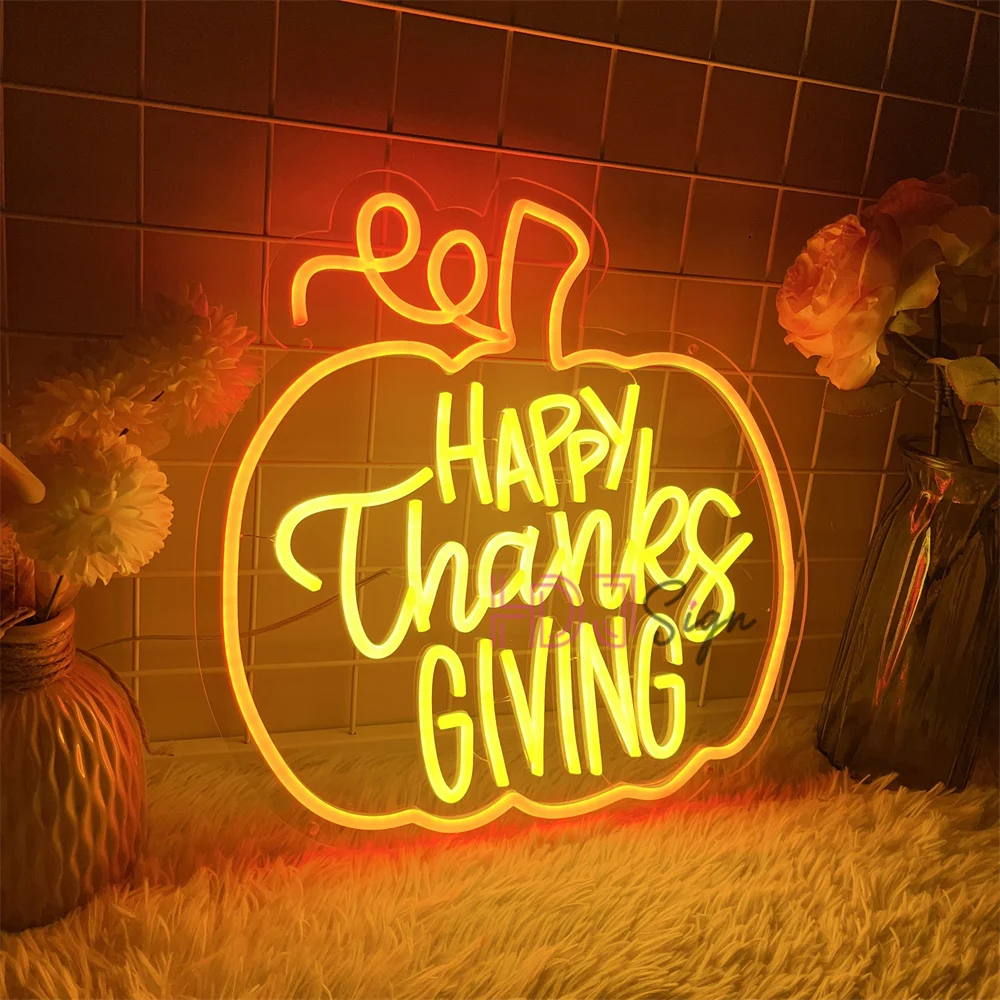 Happy Thanksgiving Neon Led Sign Pumpkins Holiday Thanksgiving Neon Signs LED Lights USB Bedroom Party Decoration signs