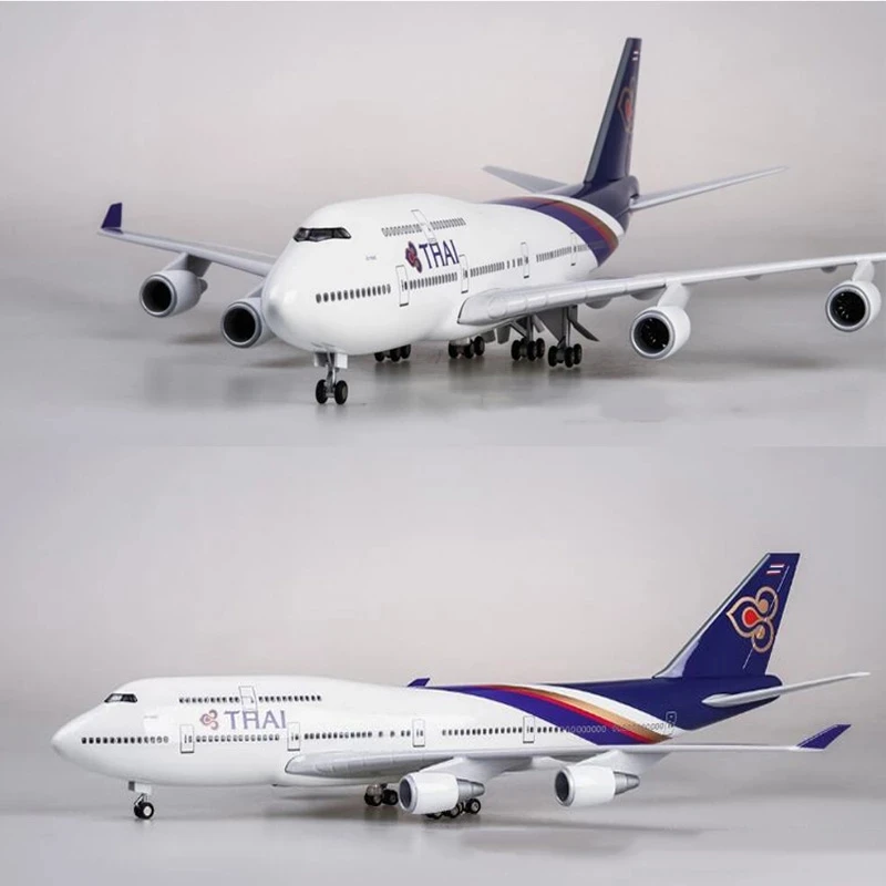 Scale Model Airplane for Thai Airways Boeing 747 Die-cast Resin Aircraft 47CM Model Aircraft with Lights and Wheels Plane Set (w