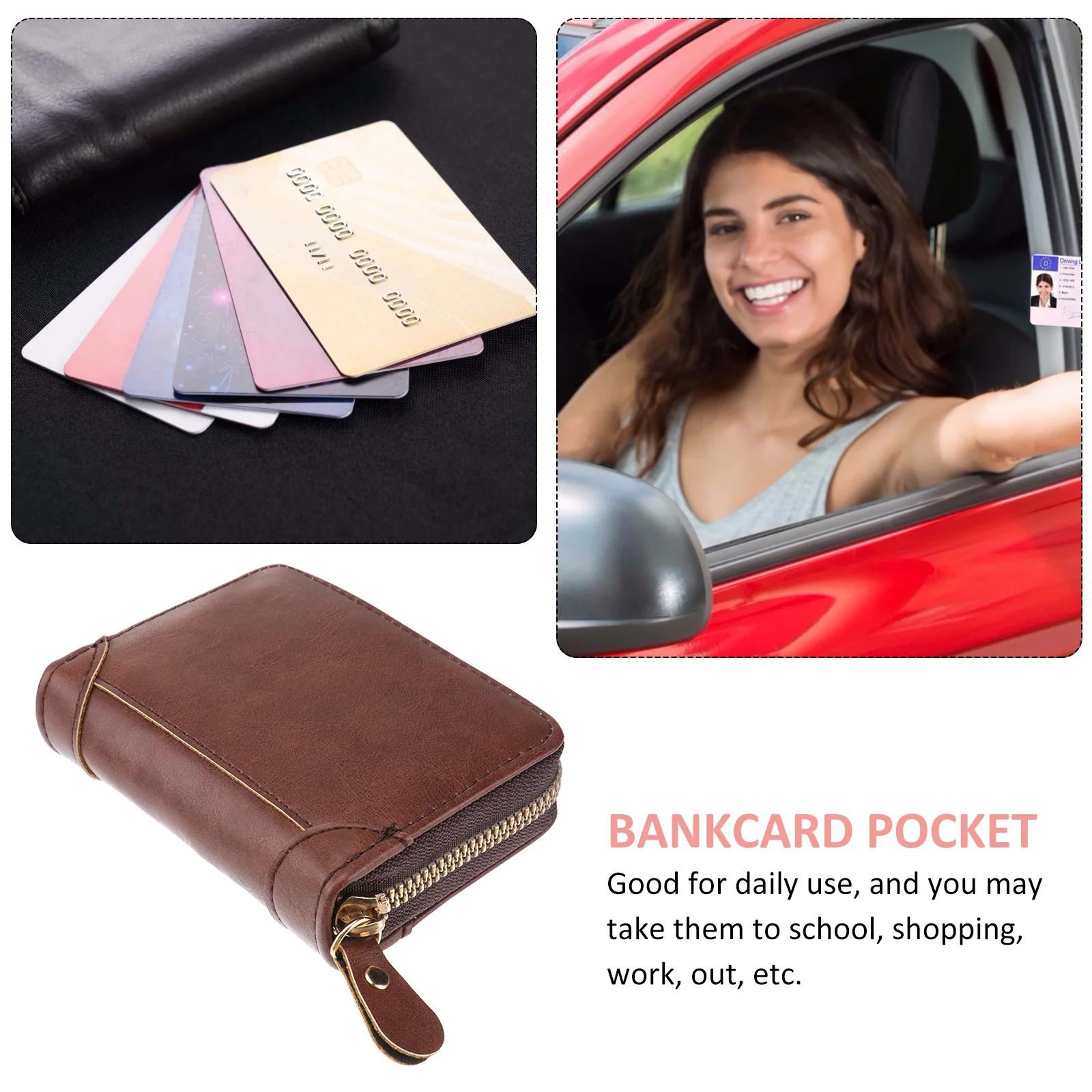 1 Buah Dompet Kopi Tahan Lama Pemblokir RFID dengan Ritsleting, Lipat, Kapasitas Besar, Kantong Koin, Penyimpanan Sertifikat